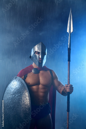 Spartan warrior with spear and shield. photo