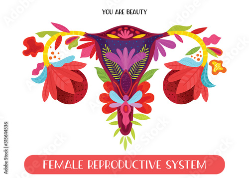 Vászonkép Beauty female reproductive system with flowers