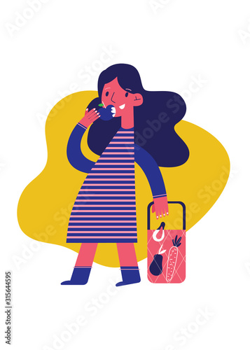 Pregnant woman walking. Vector illustration of woman waiting for a baby. Flat cartoon vector illustration.Pregnancy