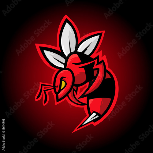 red hornet bee mascot logo, vector illustration