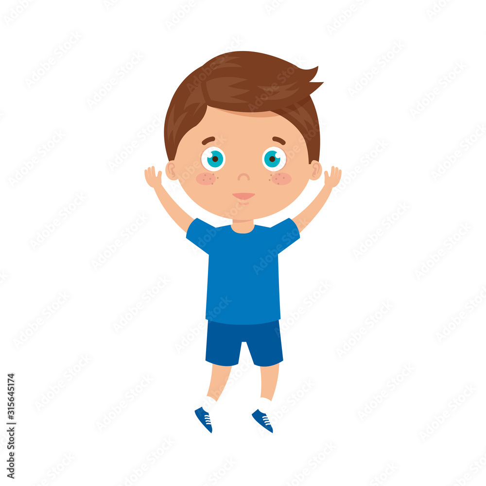 cute boy standing on white background