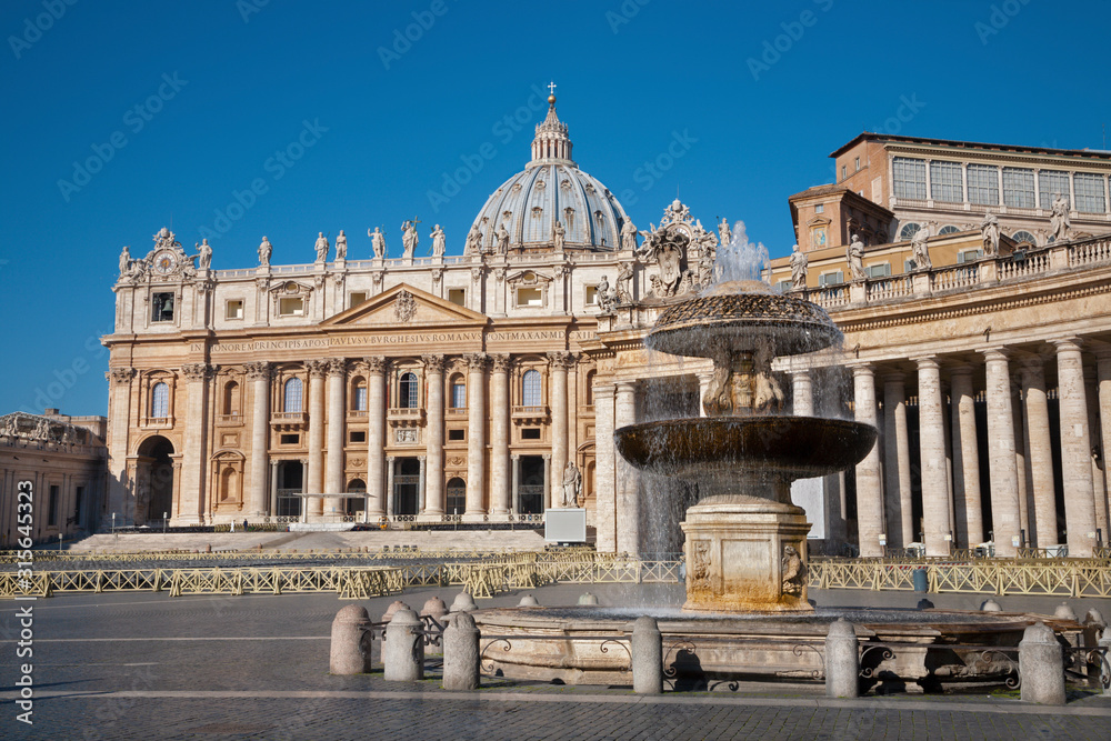 Rome st. Peter s basilica and colonnade with the fountain by Carlo Maderno 1612