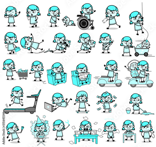 Comic Teen Character - Set of Vintage Concepts Vector illustrations