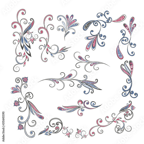 Vegetable design elements. Vector ethnic oriental design elements with a floral pattern, paisley.