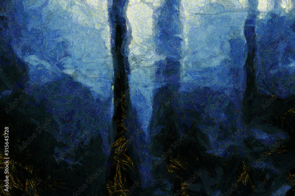 Naklejka premium Digital Painting. Surreal dark forest