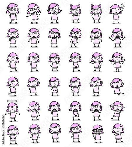 Comic Young Teen Poses - Collection of Vintage Concepts Vector illustrations
