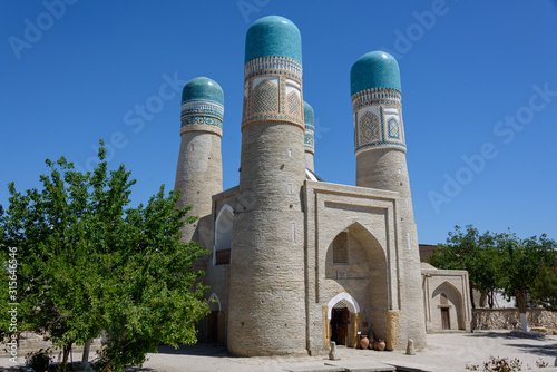 Beautiful Chor Minor Mosque in Bukhara, Uzbekistan. UNESCO World Heritage