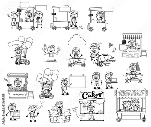 Various Funny Cartoon Vendor Collection - Set of Concepts Vector illustrations
