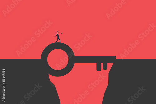 Flat design business man struggles through  mountains with the keys