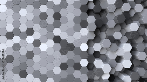 Grayscale background with hexagon pattern - 3D Rendering photo