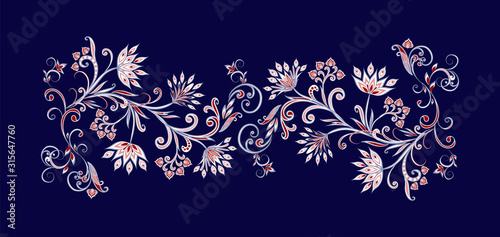 Bouquet of fantastic flowers. Background in ethnic traditional style.