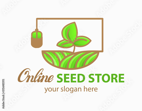 Online seed store logo vector concept for agriculture, wheat farm, agronomy, rural country farming field, natural harvest, farmer association.