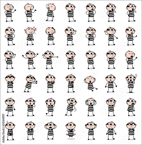 Various Cartoon Thief - Set of Concepts Vector illustrations