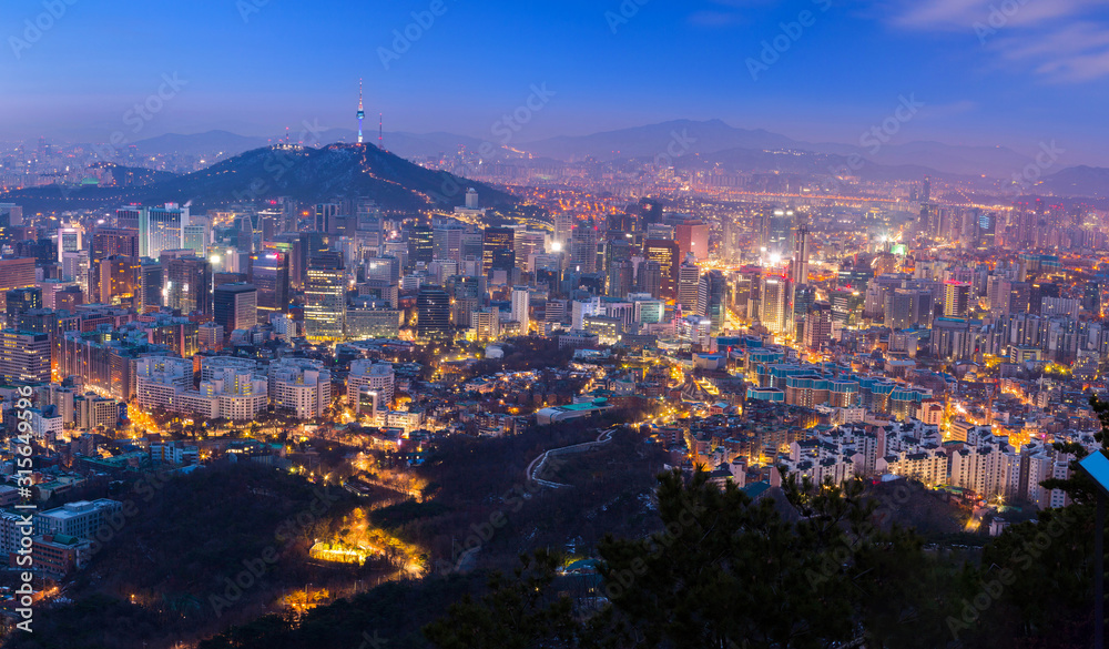 Seoul City at night Skyline and N Seoul Tower in South Korea