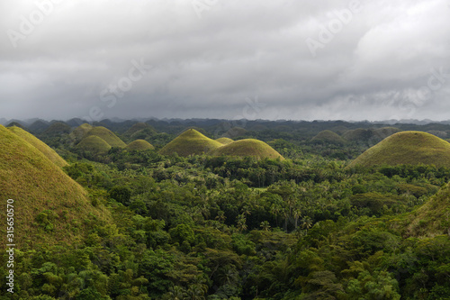 view of the chocolate hills on bohol island in the philippines