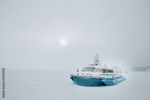 hovercraft on the shore of lake Baikal