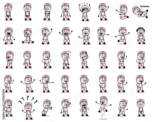 Poses of Cartoon Vendor Character - Collection of Concepts Vector illustrations