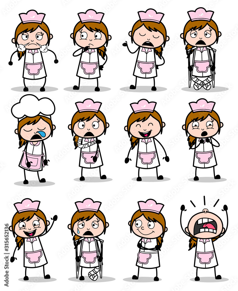 Poses of Comic Waitress Character - Set of Concepts Vector illustrations Poses of Comic Waitress Character - Set of Concepts Vector illustrations
