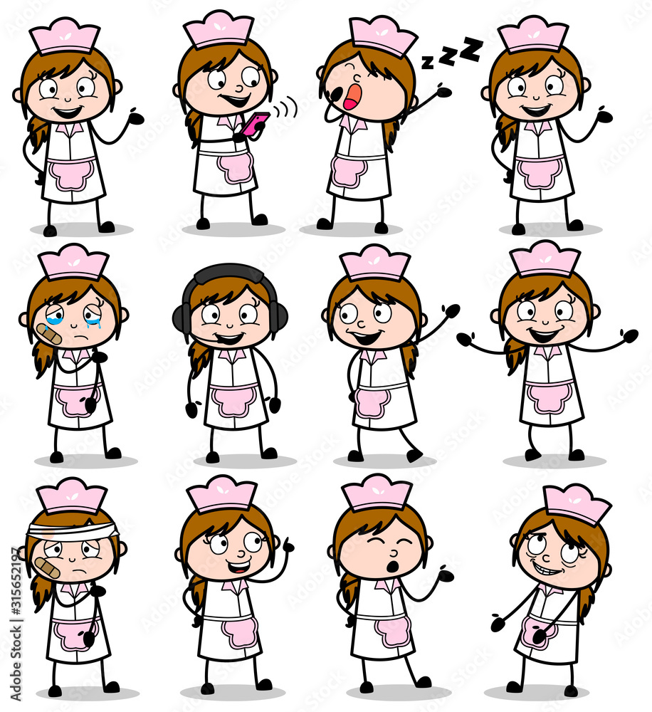Concepts of Cartoon Waitress Poses - Collection of Comic Vector illustrations Concepts of Cartoon Waitress Poses - Collection of Comic Vector illustrations