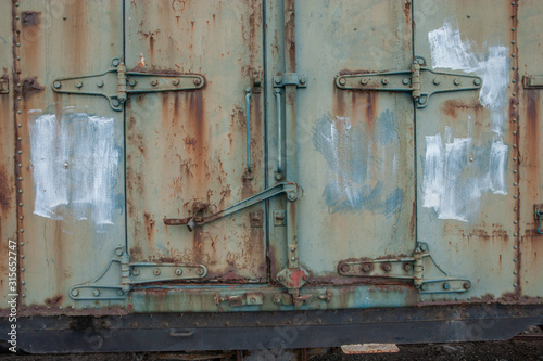  Waggon. Container. Train. Abanoned. Rusty. Metal. Oamaru. Victorian town. New Zealand. © A
