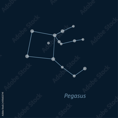 Science astronomy, star chart on deep blue background. Pegasus constellation. Vector illustration.