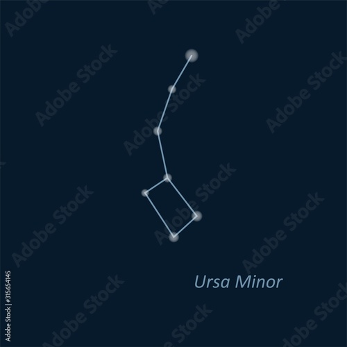 Science astronomy, star chart on deep blue background. Ursa Minor constellation. Vector illustration.
