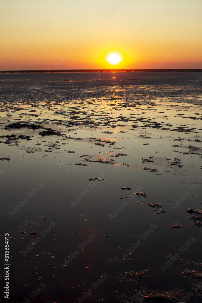 sunset on the salt lake, nature background sunset on the salt lake, nature background