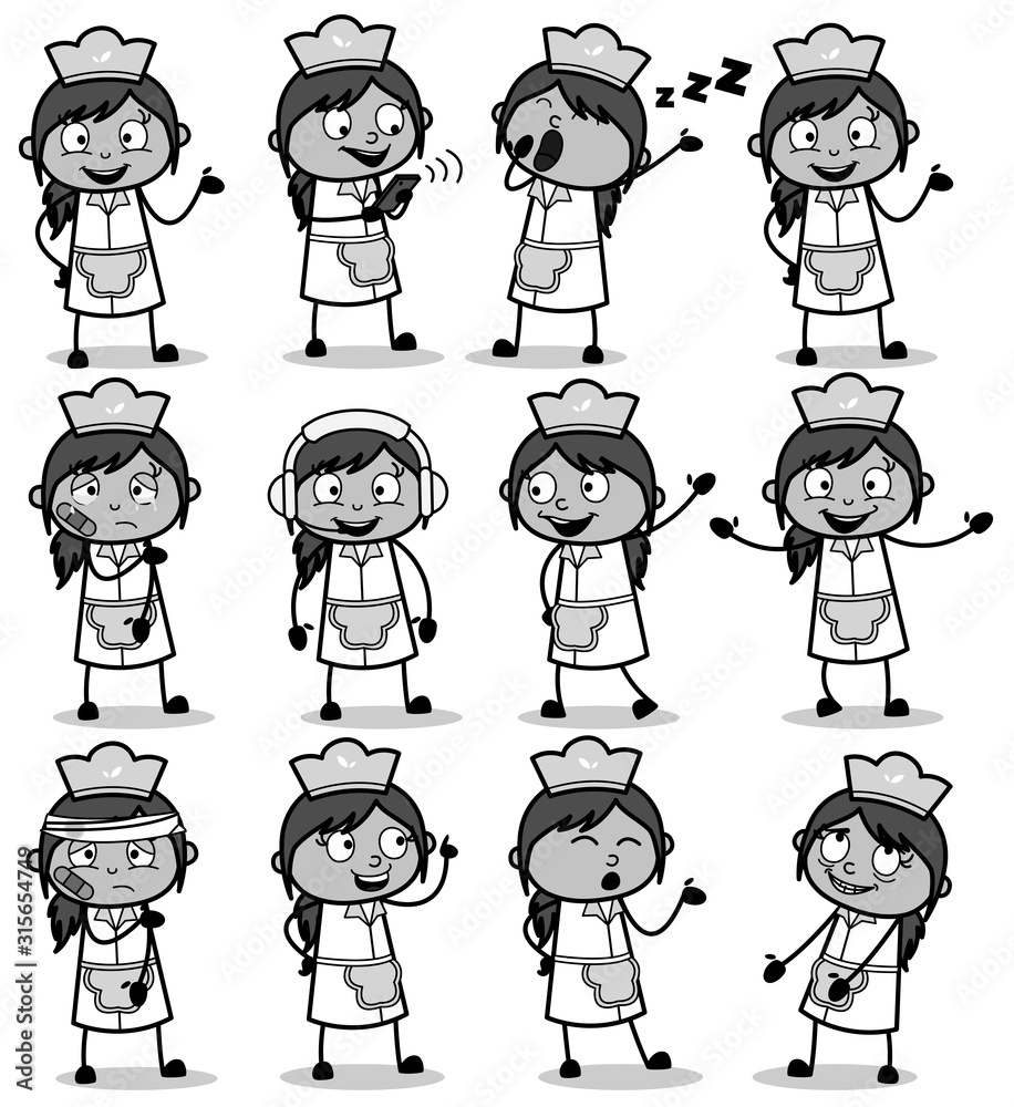 Female Cartoon Waitress Poses - Set of Concepts Vector illustrations Female Cartoon Waitress Poses - Set of Concepts Vector illustrations
