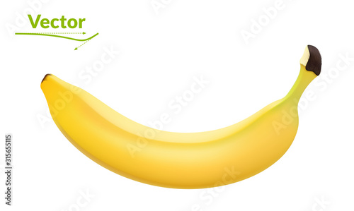 Banana, ripe fruit isolated on white background. Vector illustration in realistic style.