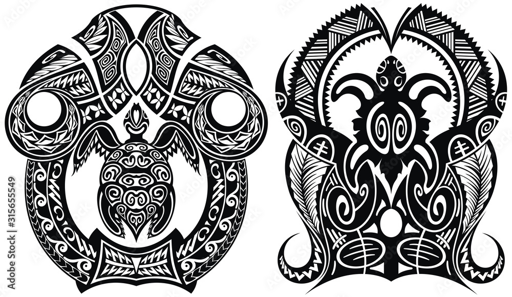 Traditional Maori tattoo design with turtle