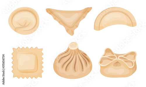 Dumplings of Dough Vector Set. Different Types of Folding Dumplings