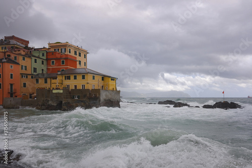 Una mareggiata intensa a Boccadasse rinomato e famosissimo borgo di Genova photo