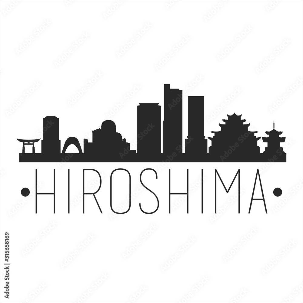 Hiroshima Japan. City Skyline. Silhouette City. Design Vector. Famous Monuments.