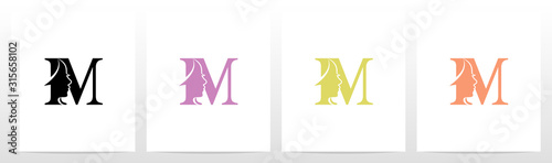 Woman Face On Letter Logo Design M