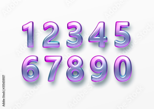 Realistic 3d golden font color rainbow holographic numbers isolated on white background. Design element for holiday greeting flyers, banners, certificates, postcards. Vector illustration