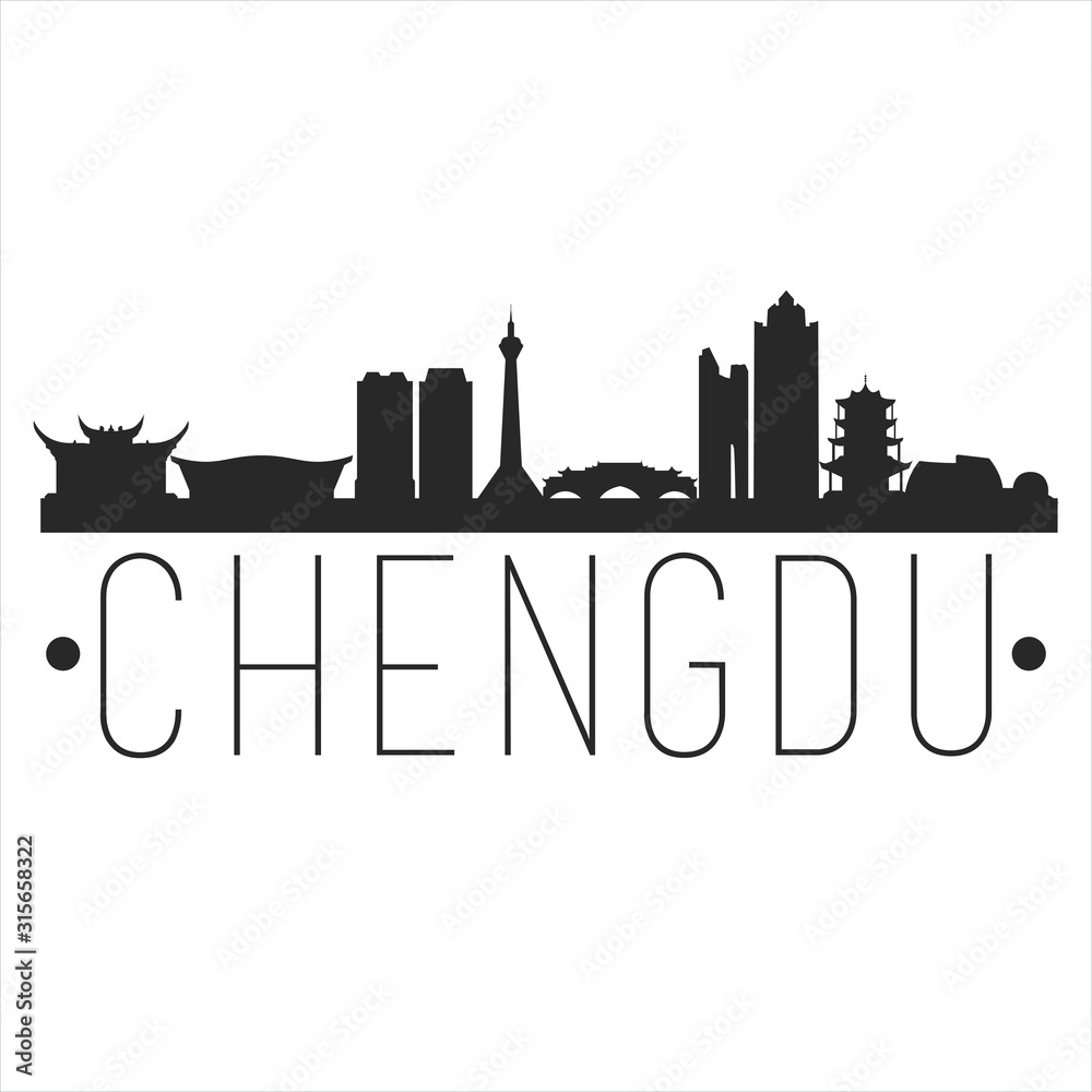 Fototapeta premium Chengdu China Skyline. Silhouette Design City Vector Art Famous Buildings.