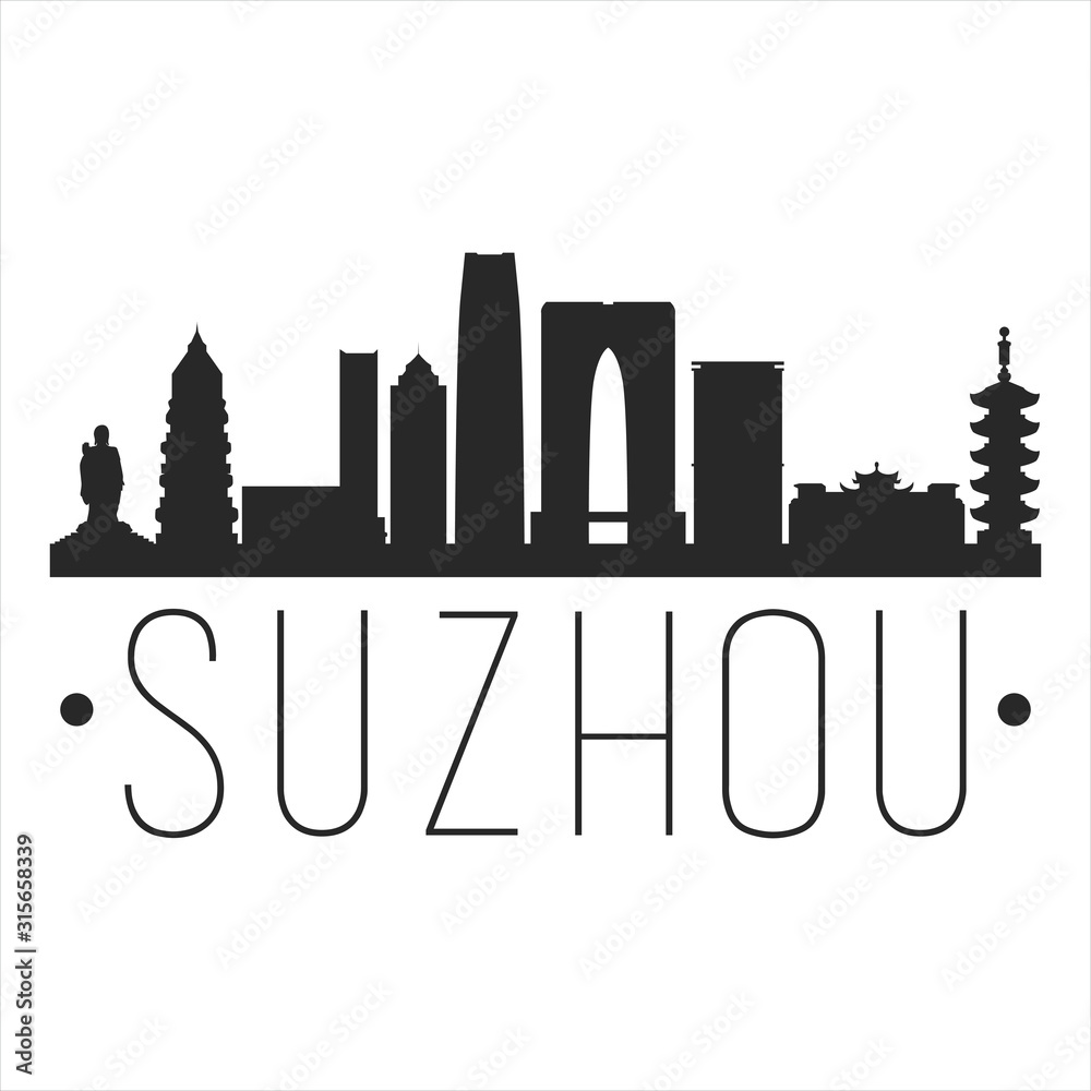 Fototapeta premium Suzhou China. City Skyline. Silhouette City. Design Vector. Famous Monuments.