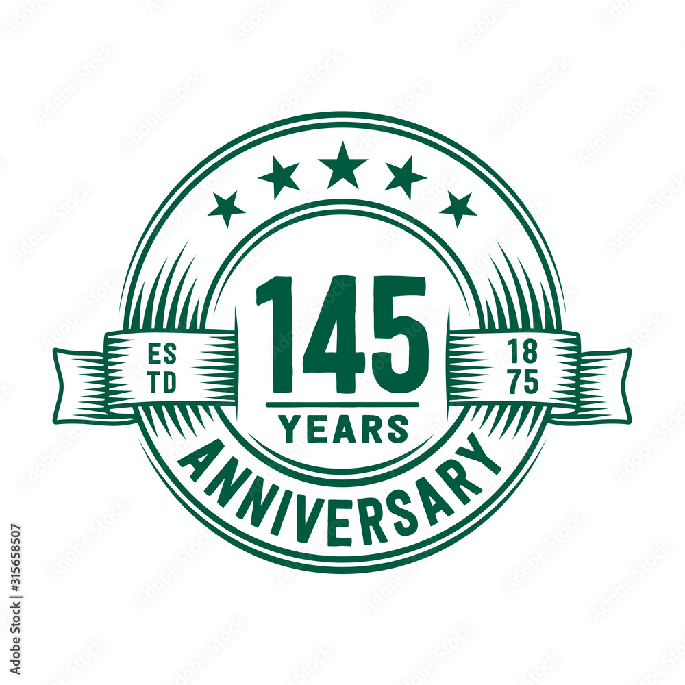 145 years logo design template. 145th anniversary vector and illustration. 145 years logo design template. 145th anniversary vector and illustration.