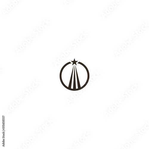 black and white simple flat art vector iconic sign of a soaring up star in a round frame