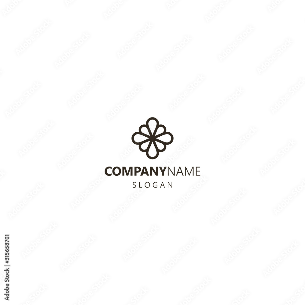 black and white simple line art vector iconic logo of a blooming flower black and white simple line art vector iconic logo of a blooming flower