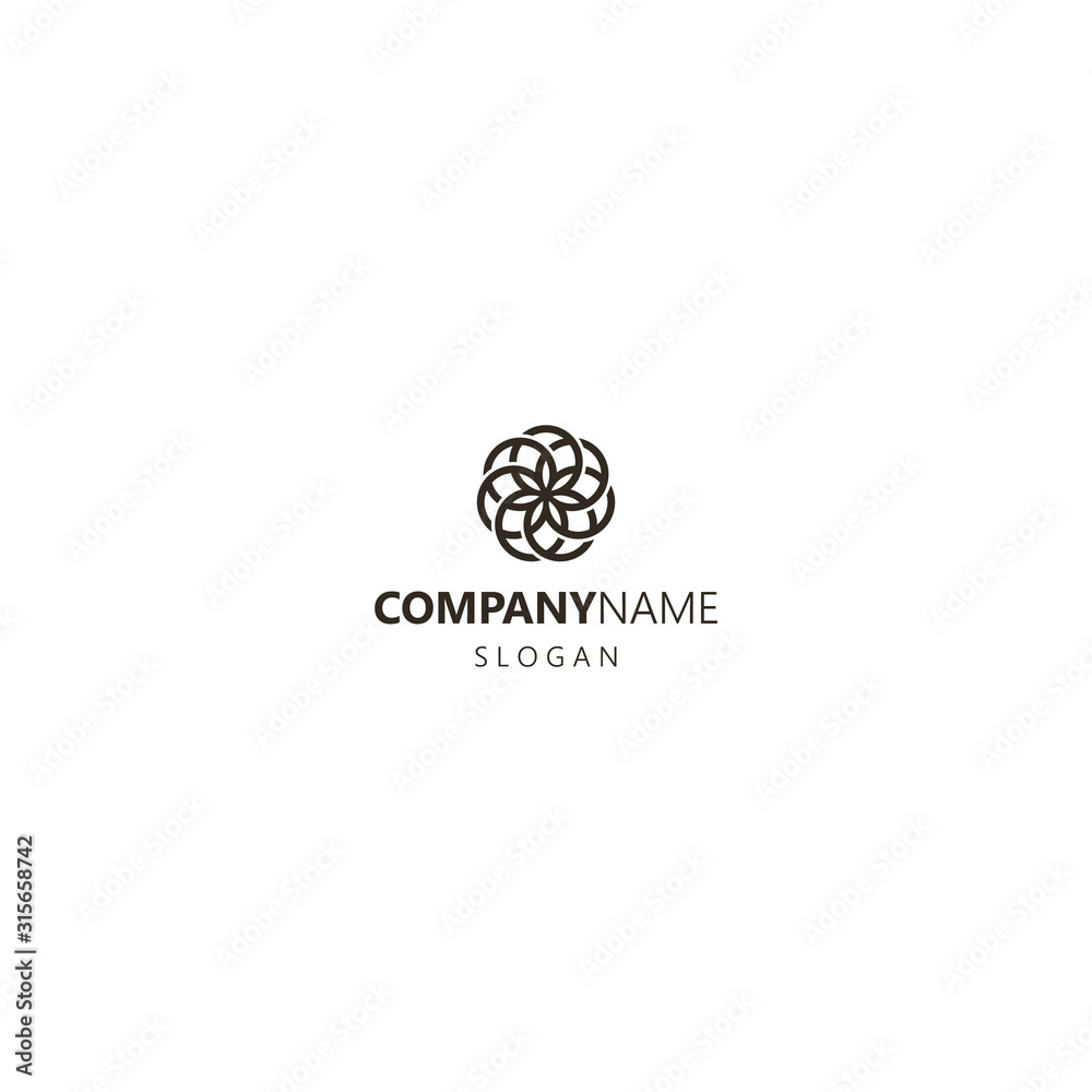 black and white simple line art vector iconic logo of a flower created from circles black and white simple line art vector iconic logo of a flower created from circles