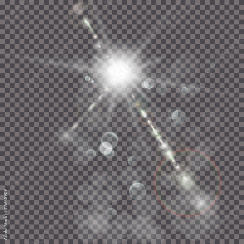 Sunlight, special lens flare, light effect. Sun flash with rays and spotlight. illustration