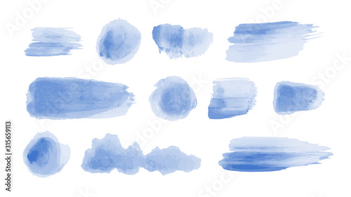 Set of vector watercolor brush stroke isolated on white background. Vector illustration for grunge design. Hand painted stain.