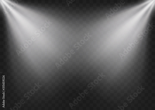 Vector transparent sunlight.Vector scene illuminated by spotlight . Light effect on black background