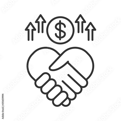 Sponsorship line black icon. Handshake and money. Fundraising vector pictogram. Charity and volunteering symbol. Button for web page, mobile app, promo, UI UX user interface. Editable stroke. photo
