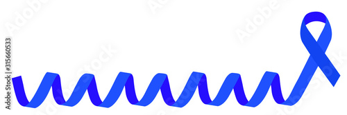 World Cancer Day Concept; blue long ribbon on white background and large blank area for copy space.