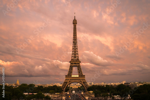 Beautiful view of famous Eiffel Tower in Paris at sunsey before twilight, France. Paris Best Destinations in Europe.