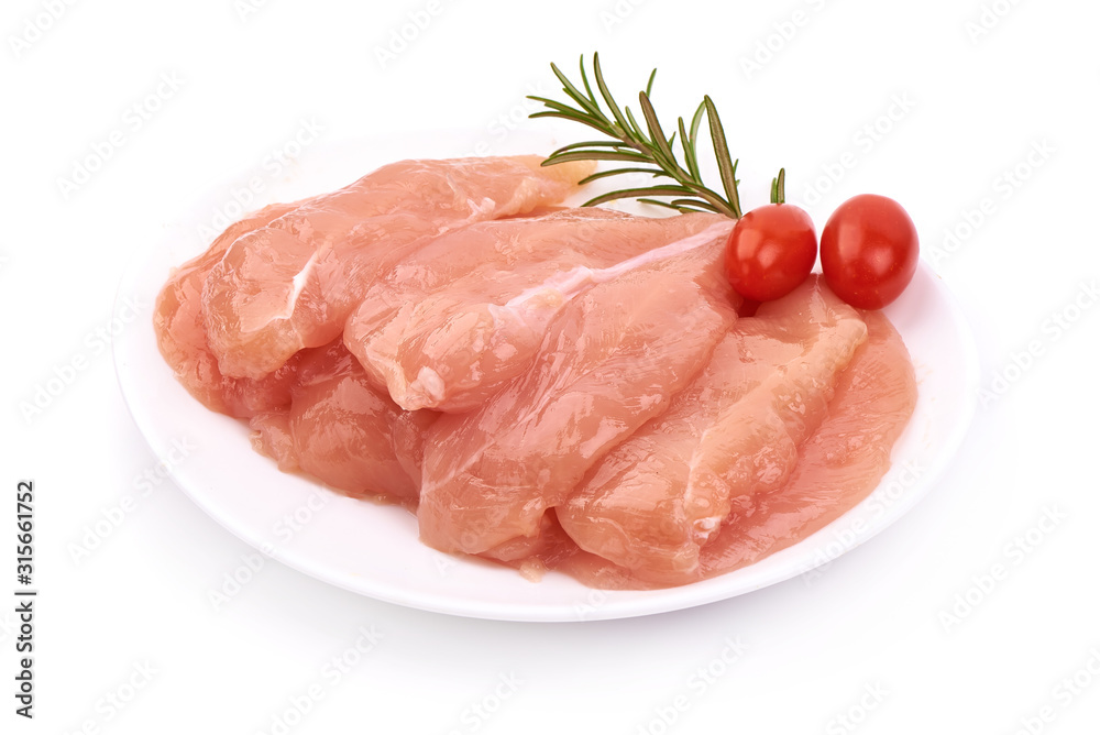 Raw chicken breast fillets, isolated on white background