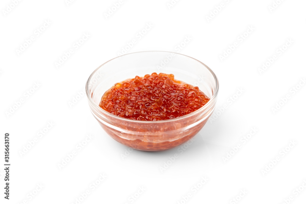 Red caviar isolated on white background.