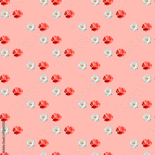 Colorful pattern with roses on a gentle red background